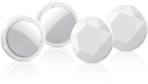 Smart Tracker Tag 4 Pack Blanco, Buscador de Objetos Bluetooth Funciona con Buscar Apple (sólo iOS), Localizador Bluetooth, Rastreador para Llaves, Cartera, Equipaje, Mochila, Batería Reemplazable