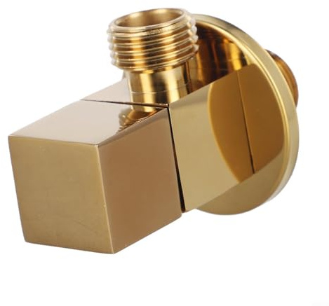 Square Triangle Angle Valve with G 1/2 Male Thread, Quarter Turn Shut-Off for Toilet Bidet Washbasin Water Heater, Wall Mounted Brass Stopcock in Chrome Plating(Gold)