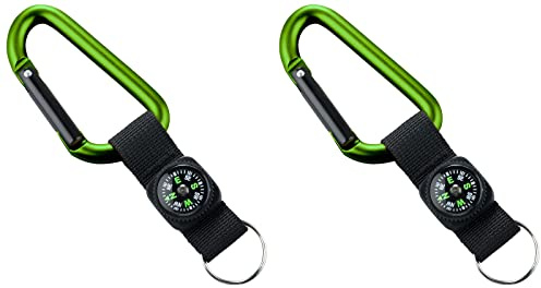 munkees® Karabiner-Haken 2er Grün – mit Band und Kompass
