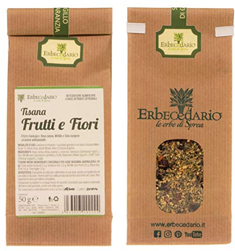 Erbecedario - Frutti e Fiori Tisana antiossidante e depurativa con Sambuco e Mirtillo nero. Infuso Diuretico e Detox. Tisane drenanti per Ritenzione idrica e Liquidi. Tisana fredda, 1 Sacchetto 50g