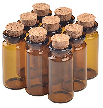 Jarvials Mini-Glasflasche, Korkbraun, Fassungsvermögen 2 ml - 50 ml, für Verschiedene Größen, braun, 10ml