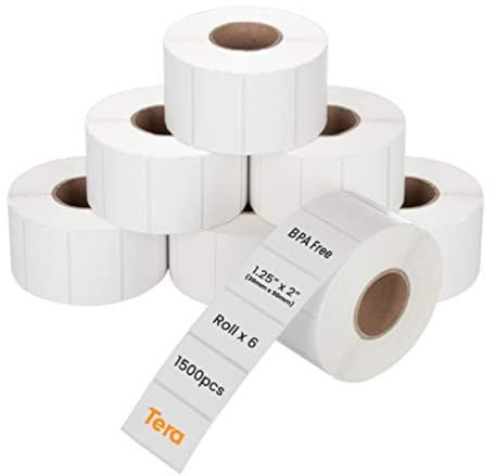 Tera 30mm x50mm Etiquetas de Dirección (1500 Etiquetas/Rollo, 6 Rollos) para Varias Impresoras Etiquetas de Impresión Sin Mancha BPA Etiquetas de Envío Térmico Adhesiva con Pegatinas de Signo
