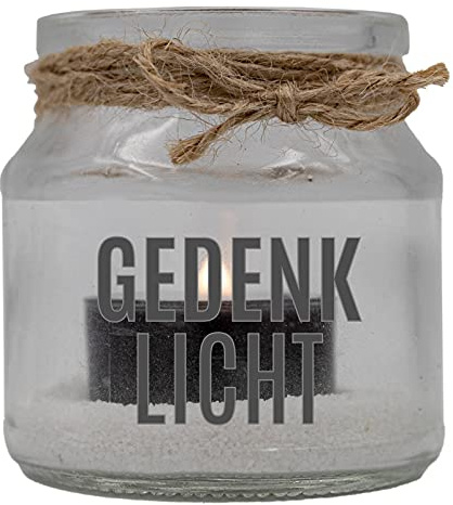 WB wohn trends Trauer-Windlicht Glas mit Teelicht und Sand, Gedenk-Licht, 8x7cm Trauer-Licht mit Trauer-Kerze Gedenk-Kerze schwarz