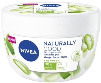 NIVEA NATURALLY GOOD Crema idratante multiuso 3 in 1 (1 x 200 ml), Crema da giorno arricchita con Aloe Vera Bio, Cura corpo, viso e mani idratazione 24H