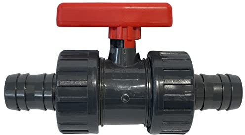 STEMAX-Wassertechnik: PVC 2-Wege-Kugelhahn mit 2x Druckschlauchtülle grau, Größe: 30mm