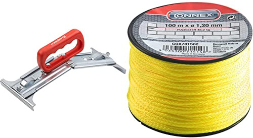 Meister Plattenheber - Geeignet für 30-50 cm Platten - 25 kg Tragkraft - Einfache Handhabung - Ergonomischer Handgriff / 5-stufig Plattenträger & Connex Maurerschnur gelb - 100 m Länge - Ø 1,2 mm