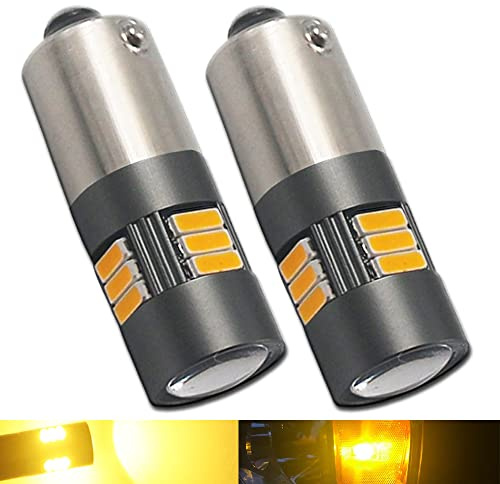 Eseastar BAY9S - Bombillas LED H21W ámbar 12V-24V 15LED-SMD4014 extremadamente brillantes con proyector para luz lateral del coche, 2 unidades