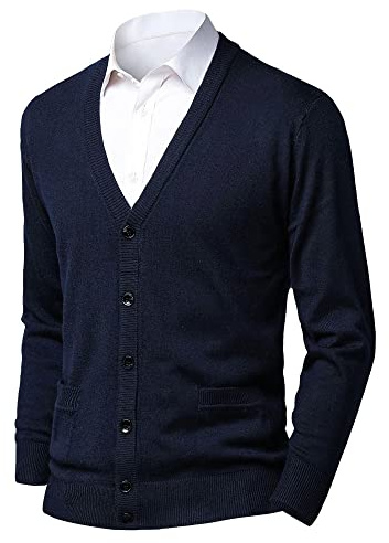 Btmpmcs Cárdigan de Punto para Hombre Cuello de Pico Otoño Invierno Cálido Chaqueta Suéter de Manga Larga de Moda Casual Jersey Clásico SóLido Color Rebecas con Botones y Bolsillos