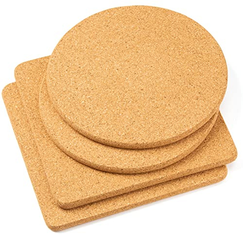 Cork Trivets for Hot Dishes, Pots and Pans, Pot Holders for Kitchen, 8 Inches 4 Pack Hot Pads, Thick Heat Resistant Mats Protect Countertop, Coaster Trivet Home Essentials, Rustic Farmhouse Decor