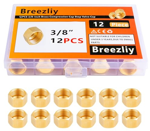 Breezliy 12PCS 3/8-Inch Brass Compression Cap Stop Valve Cap,Brass Compression Fitting