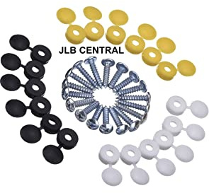 Viti e tappi per targa auto, 36 pezzi, per targa auto, colore bianco, giallo e nero, con viti, accessori per targa auto, moto, roulotte, immatricolazione JLB Central
