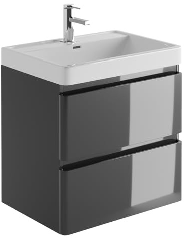 Go Bathrooms Vanity Unit 600mm Anthracite Grey Bathroom Sink White Resin Basin Wall Hung Soft Close Drawers Newbold Bathroom Storage Vanity Unit
