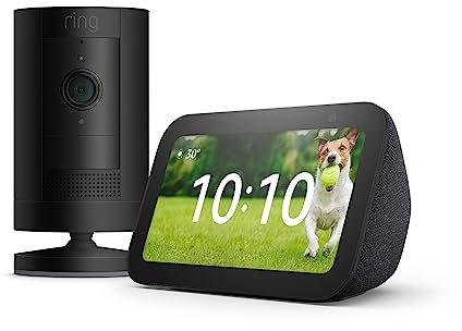 Ring Stick Up Cam Battery by Amazon, Black, Works with Alexa + All-new Echo Show 5 (3rd generation) | Charcoal - Smart Home Starter Kit
