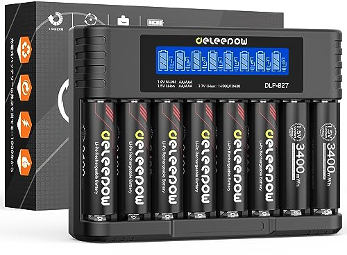 Deleepow Rechargeable AA Lithium Batteries 1.5V 3400mWh 8 Count AA Rechargeable Batteries with Charger 1500 Cycles