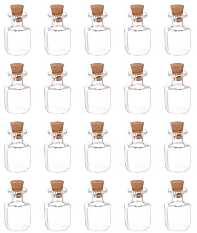 sourcing map 20uds Mini Vidrio Botellas con Corcho Tapones Cuadrado Forma | Pequeños Vidrio Viales Transparentes Claras Deseos Botellas, para Bricolaje Arte Artesanía Fiesta Decoración