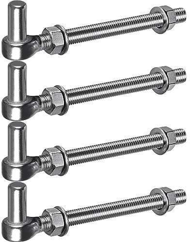 Insaga J Bolt 304 Stainless Steel Gate Hinge M16x8 Inch for Chain Link Fence/Farm/Wood Supports up to 1000 Lbs (4 Pack)