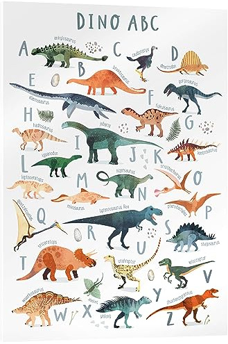 Posterlounge Fröhliches Dinosaurier ABC Acrylglasbild von Victoria Borges 30 x 40 cm Bunt Wandbilder Wanddeko
