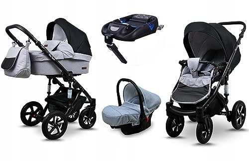 BabyLux® Carrito de Bebé Sistema de Viaje Set 4 en 1 - Sky Lark - incl. Capazo, Silla de Paseo, Silla Coche, ISOFIX Base - Cochecito - con Bolso cambiador, Cubierta para la lluvia etc.