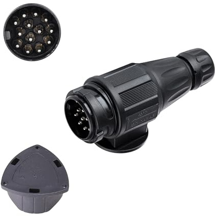 XUEYI Prise Remorque 13 Broches Mâle, Selon ISO 11446, Prise Attelage Remorque 13 Broches Male, 12V Fiche pour Voiture Camion Caravane RV