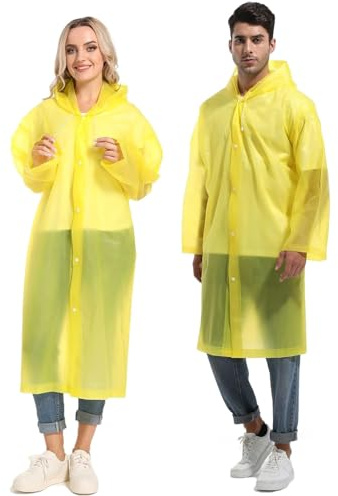 YANKUIRUI Rain Poncho for Adults, 2 Pack Rain Coats Reusable Rain Jacket Rainwear with Hoods and Sleeves, Waterproof for Emergency, Outdoors, Camping, Disney (Yellow)