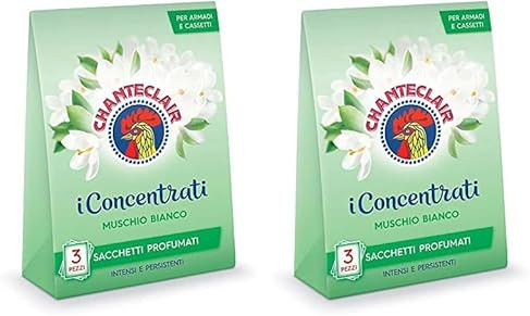 Chanteclair - I Concentrati, Sacchetti Profumati, Muschio Bianco, per Armadi, Cassetti e Valigie, Profumo Intenso e Persistente (Confezione da 2)
