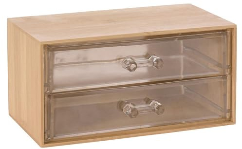 Murago - Make Up Organizer mit 2 Schubladen - Kosmetik Schmuck durchsichtig Schminktisch Bambus acryl beauty Aufbewahrungsbox für Schminke Box Kästchen