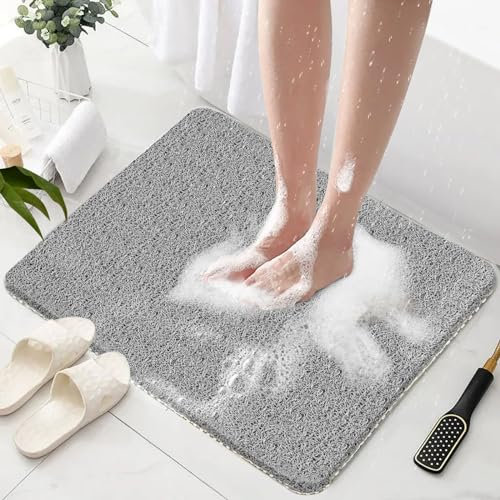 NVIYAM Tappetino Doccia Antiscivolo - 60x60cm Tappetino da Bagno in Morbido Luffa Antimuffa in PVC, Tappetino Vasca Antiscivolo da Bagno con scarico, Grigio