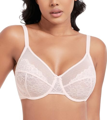 DotVol Women's Unpadded Sexy Lace Full Coverage Underwire Minimizer Everyday Bra(Pink, 34E)