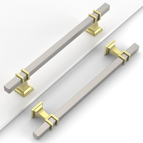 Coinkoly 10 Pack Gold & Brushed Satin Nickel Cabinet Handles - 160MM Hole Centers - Kitchen Cupboard & Drawer Handles - UK0012
