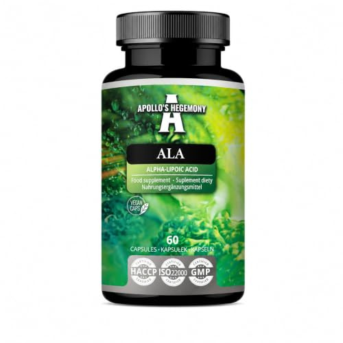 ALA (Ácido Alfa Lipoico) 600 mg - 60 Cápsulas Veganas - Optimiza el Control de la Glucosa - Apoya la Salud Mitocondrial - Suministro para Dos Meses - por Apollo's Hegemony