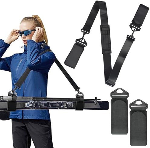 AsyinXson Harnais de Ski,2 Pièces Bandoulière de Ski,Bandoulière de Ski Réglable,Bandoulière de Porte Ski Portable,Multifonction Strap Ski,pour Le Transport,Le Voyage
