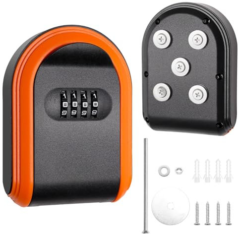 Coldairsoap Porte-clés magnétique avec boîte de verrouillage – Support caché sous la voiture, serrure à combinaison à 4 chiffres avec code réinitialisable pour le rangement intérieur et extérieur