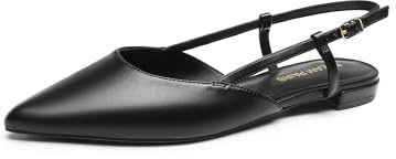 DREAM PAIRS Slingback Flats for Women, Pointed-Toe Elegant Women's Ballet Flats with Buckle Strap, Classic Low Heel Dress Shoes for Casual Work Office Party,Size 7,All Black-Pu,DWUMFA2504