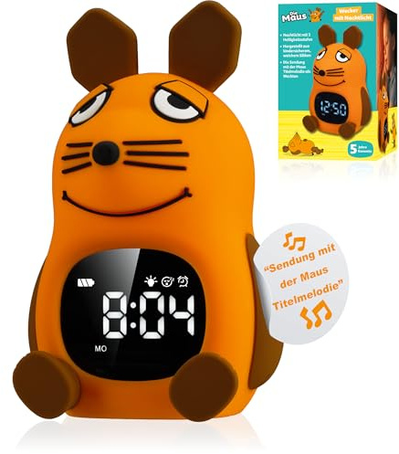 Bresser DieMaus Lichtwecker Kinder Nachtlicht Aufwachlicht USB-C wiederaufladbar Maus-Design