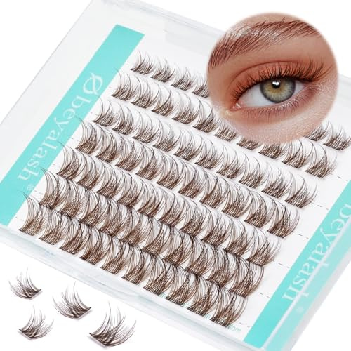 Obeyalash Braune Wimperncluster D-Curl Braune Wimpernbügel Wispy 8-14mm MIX Natürliche Dunkelbraun Wimpern Anfängerfreundliche DIY Wimpernverlängerung zu Hause (SNR028-B)