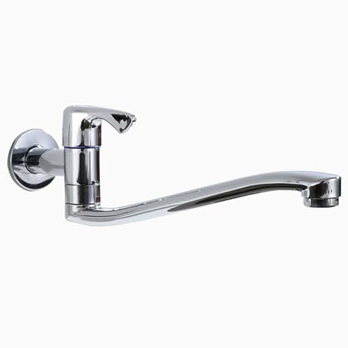 SXWYLZ Wasserhahn Küche Wandmontage Einhebel Kaltwasserhähne Wand Wasserhahn Messing Wasserhahn G1/2 Wandmontage Wasserhahn Küchen 360° Flexible,Chromfarbe,18Cm