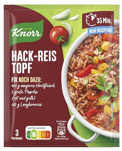Knorr Fix Gewürzmischung Hack-Reis-Topf für ein leckeres Gericht mit Hackfleisch ohne geschmacksverstärkende Zusatzstoffe 3 Portionen
