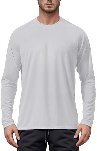 Tansozer Rashguard Herren Langarm UV Badeshirt Sonnenschutz Langarmshirt Outdoor Wandern T-Shirt Schnelltrocknend, Hellgrau, L
