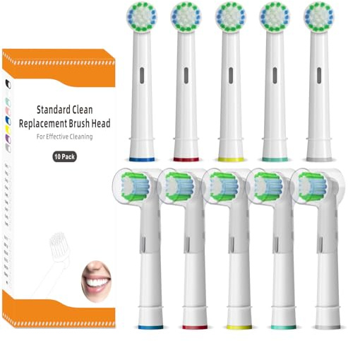 10er-Pack Zahnbürstenköpfe für Oral-B Pro 3000, P2000, D12, Vitality, Genius X, Triumph, Trizone, Zahnaufhellung, Kompatibel mit Oral-B Elektrischer Zahnbürsten-Ersatzkopf, EB20, Weiß