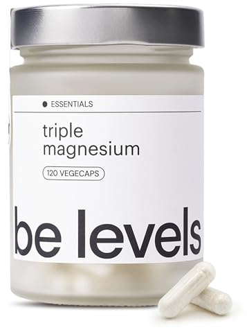 Triple Magnesio Bisglicinato Malato Taurato Vitamina B6 be levels | Con Albion® y ATA Mg®. Formula vegana. Sin gluten ni lactosa. 2 capsulas al dia.