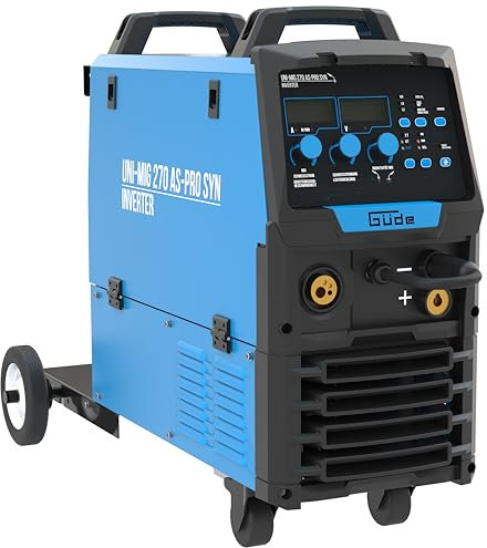 Güde Universalschweissgerät Uni-Mig 270 AS-Pro SYN (400 V, 4 in 1, Digitaldisplay, 6,8 kVA, 30-270 A regelbarer Schweißstrom, inkl. Elektrodenhalter, Schlauchpaket, Masseklemme, Druckminderer etc.)