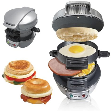 Tostapane Sandwich, Muffin Hamburger Maker & Grilled Sandwich, Con Anello Omelette, Piatti Di Cottura Antiaderente, Perfetto Per Hamburger, Snack, Colazione Veloce (Grigio)