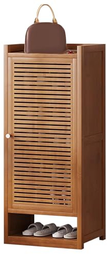 MARIYCH Schuhschrank aus Holz mit Lamellentüren, verstellbaren Regalen, moderner freistehender Schuhschrank für Eingangsbereich, Flur (Braun/Schwarz)