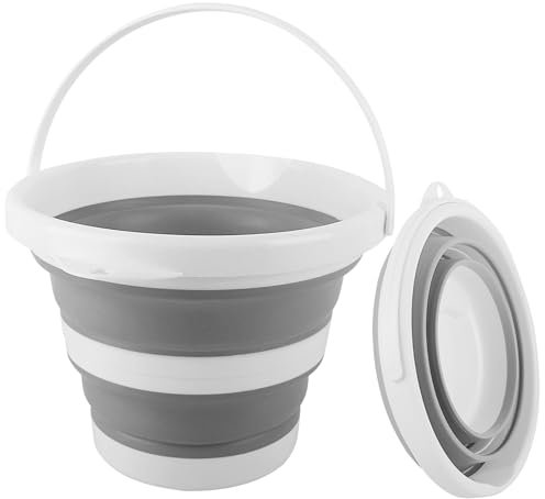 Faltbarer Eimer 5L, Silikon Putzeimer Falteimer mit Griff, Platzsparend Sandeimer, Angeleimer, Wischeimer für Outdoor Camping Beach Auto Wäsche Wäscherei Waschbade für die Reinigung