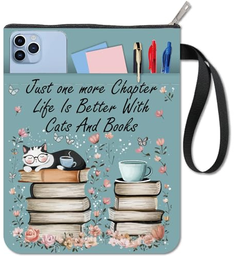 craspire Housse de Protection pour Livre avec Motif Chat Lavable et Imperméable avec Fermeture Éclair et Poche Supplémentaire Idéale pour Noël Un Anniversaire Une Remise de Diplôme Ou Un Club