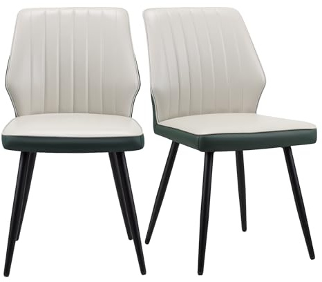 play haha Set of 2 Armless Dining Chairs Modern with Ergonomic Backrest - Upholstered inPU Leather with Padded Cushion, Sturdy Metal Legs for Kitchen, Dining Room, Living Room, Bedroom, Office