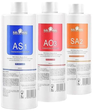 muuchuu Skin Care Serums AS1 SA2 AO3, 400ml Aqua Peeling Solution, Cleansing and Moisturizing Serum for Facial Machine, Small Bubble Skin Device, Gift for Women (3PCS)