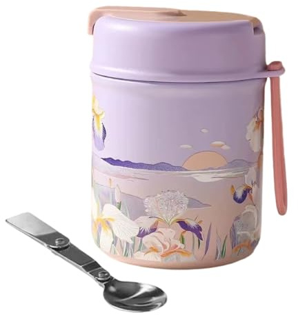 MiOYOOW 500ml Thermal Food Jar, Stainless Steel Leakproof Vacuum Insulated Food Container with Folding Spoon for Hot Cold Drink