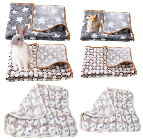 HEUIOP 6 Pcs Pet Blanket,Reusable Flannel Pet Blanket,Washable Double Printed Guinea Pig Fleece,Pet Pee Pad Sleep Mat Pad Cover for Hamster Chinchilla Ferret Hedgehog Puppy Cat (S/M,Gray/Brown)