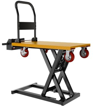 Electric Lifting Platform Truck Cart, Portable Material Lift Pallet Truck for Driver, 800 lbs 41 Height Lift Table with Brake Wheels, 47×28 Board, Effortlessly Get on & Get Off Battery Powered